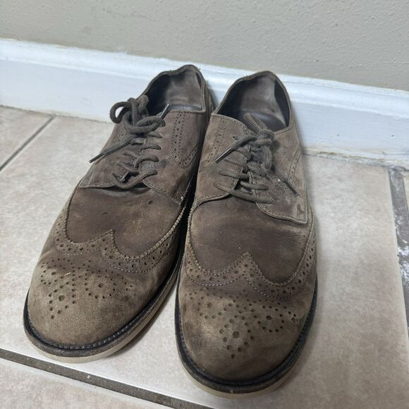 NICE TODS Handmade Suede Men\'s 7.5 Italy Leather Oxford Brogue Shoes Brown main image 6